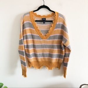 DAYTRIP mustard striped frayed cropped sweater S